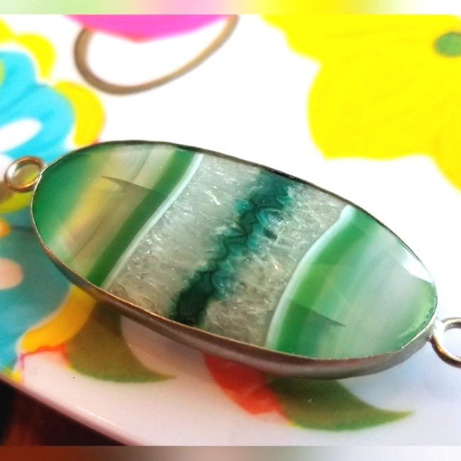 Green And White Agate Pendant Sterling.G Silver Pendant
